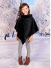 Kids Soft Faux Fur Poncho W/  Zig-zag Pattern and Faux Fur Neckline (3-7 Years Old) 